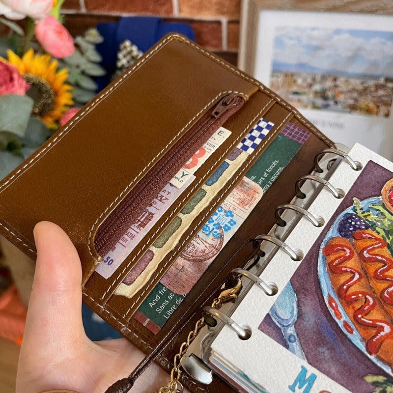 Dark Brown Leather Loose-Leaf Notebook Detachable High-Value Notebook Portable Pocket Diary Notebook - Image 4